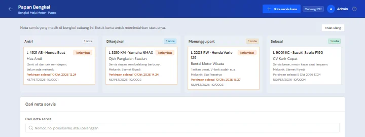 Contoh Papan Bengkel dengan nota servis